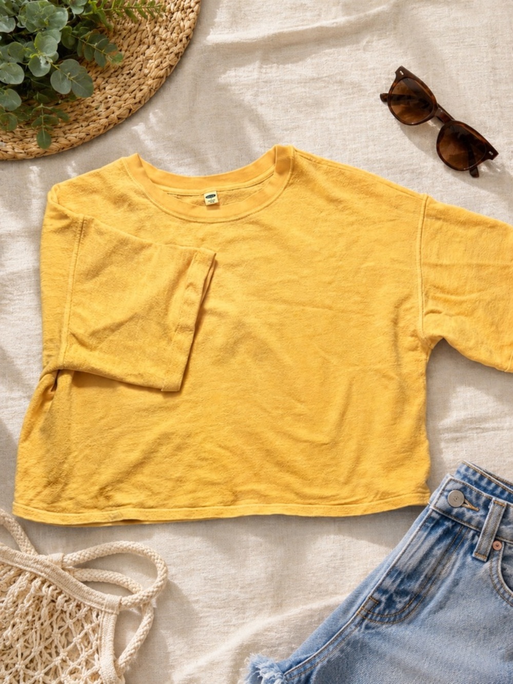 Old Navy Light Yellow Terry Sweatshirt | Oversized Lounge Pullover | XXL
